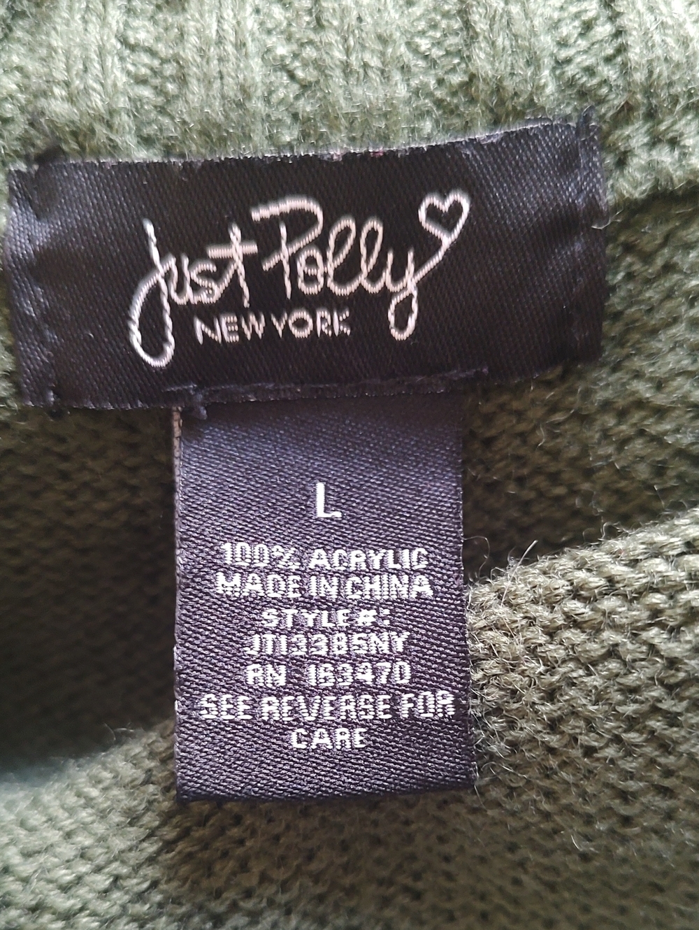 Olive Green Crewneck Sweater with Cream NEW YORK Lettering - Picture 3 of 3